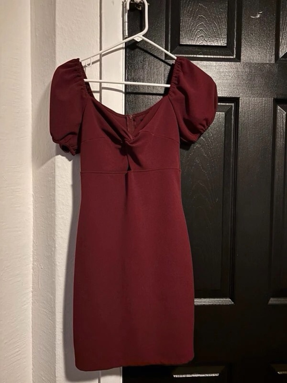 Short Burgundy Puff-Sleeve Mini Dress